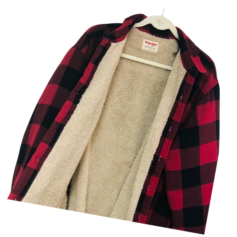 Wrangler Red Plaid Sherpa Lined Flannel Jacket Shacket Hunting Workwear Size XL